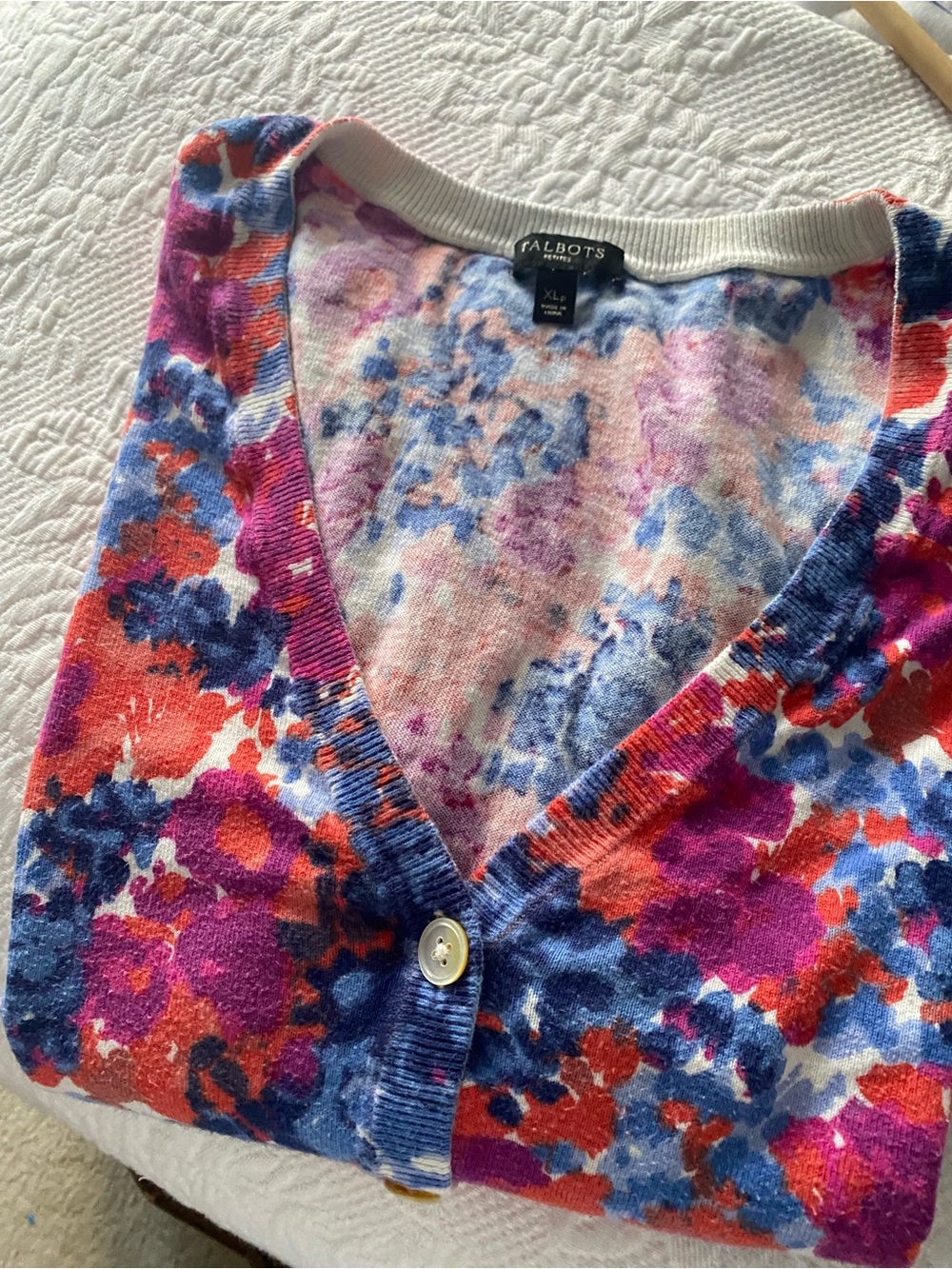 Talbots Floral V-Neck Cardigan - Red, Blue, Purple